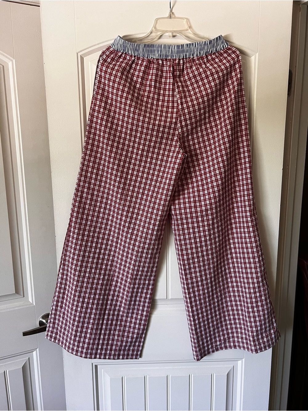 Gingham Wide-Leg Pants with Striped Waistband - Picture 2 of 4